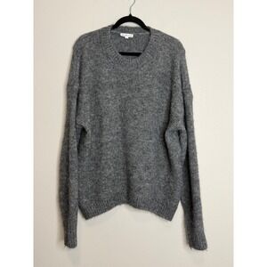 AEMI+CO Women's Gray Fuzzy Knit Wool Blend Oversized Crewneck Sweater Large